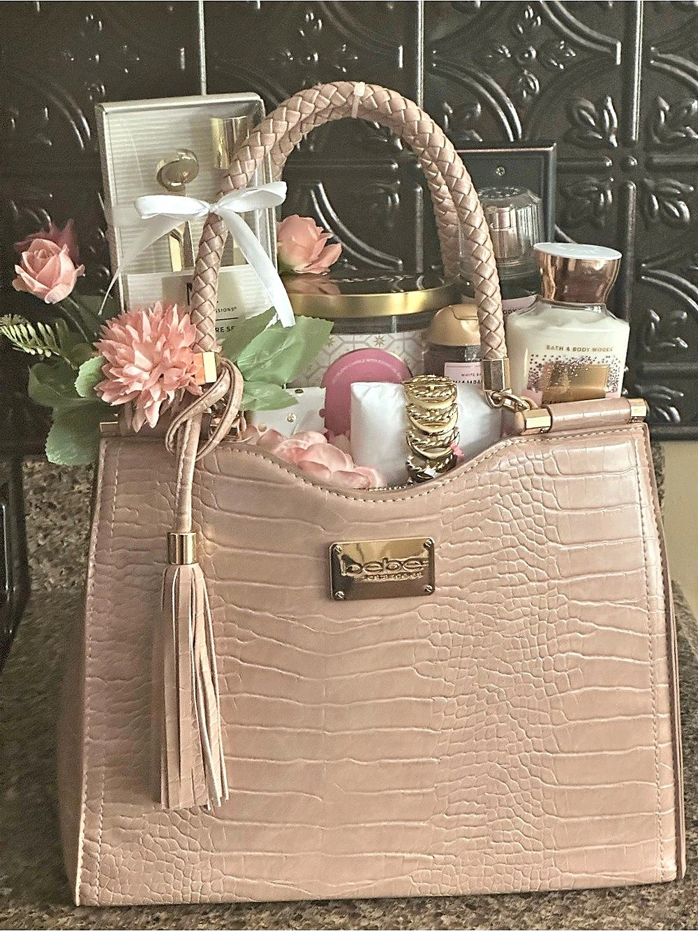 Bath and Bodyworks/ Bebe Pink Croc-Embossed Tote